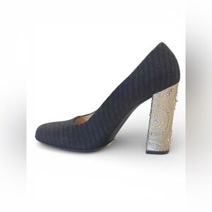 DRIES VAN NOTEN navy black stripe pumps